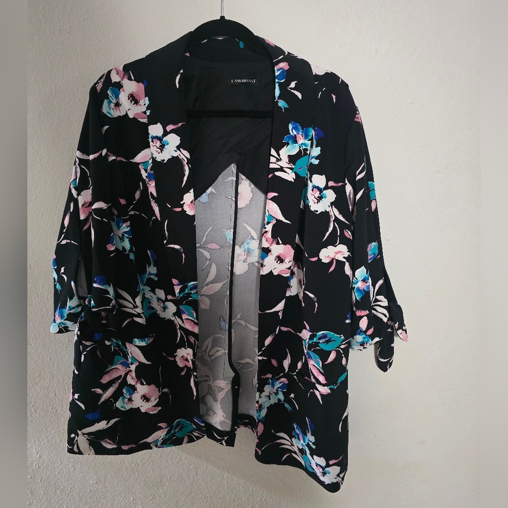 Lane Bryant Black Floral Kimono